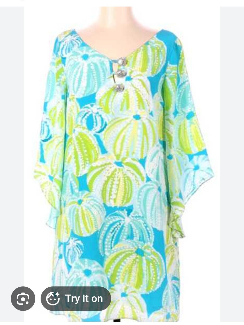 LILLY PULITZER SIZE 12 GENEVIEVE SILK TUNIC CAFTAN DRESS *SEA URCHIN* RARE